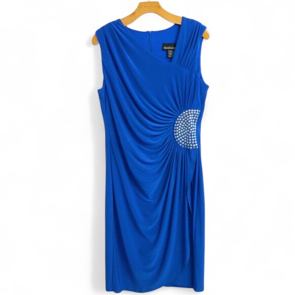 Frank Lyman Royal Blue Studded Rouched Holiday Party Cocktail Sheath Dress Sz14 - Picture 3 of 12